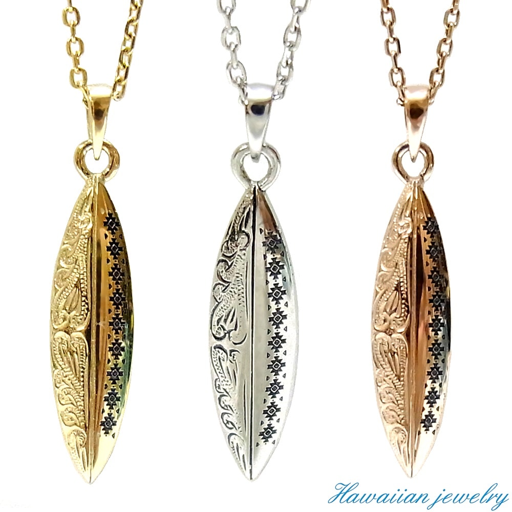 ハワイアンジュエリー ネックレス サーフボード オルテガ柄 レディース メンズ イエローゴールド ピ