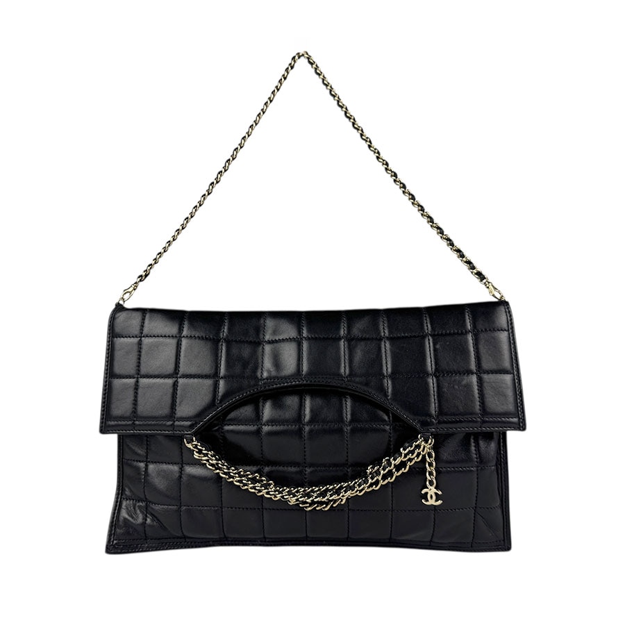 シャネル CHANEL 2Wayバッグ ハンドバッグ ショルダーバッグ チョコバー レザー/メタル ブラック/ゴールド レディース z4923