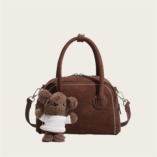 페이크 스웨이드 레더 동물인형키링 미니 토트백