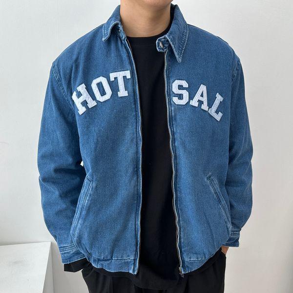 メンズレタリングバンディングカラーネックデニムジャンパー BT JUA Q011_P409160637