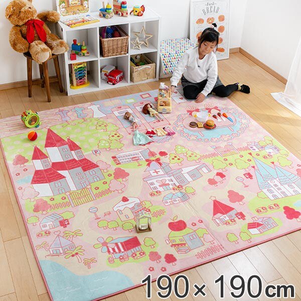 ラグ キッズラグ 子供部屋 ふっくらなめらか 転写フランネルラグ プリンセスタウン