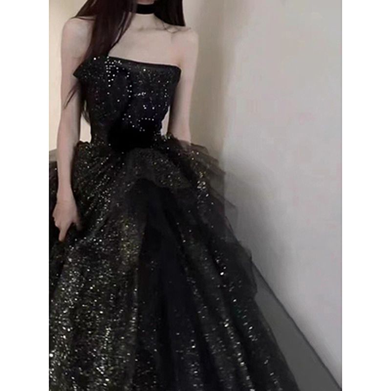 ブラックイブニングドレス成人式宴会芸術試験ホストブトップフォレストドレス