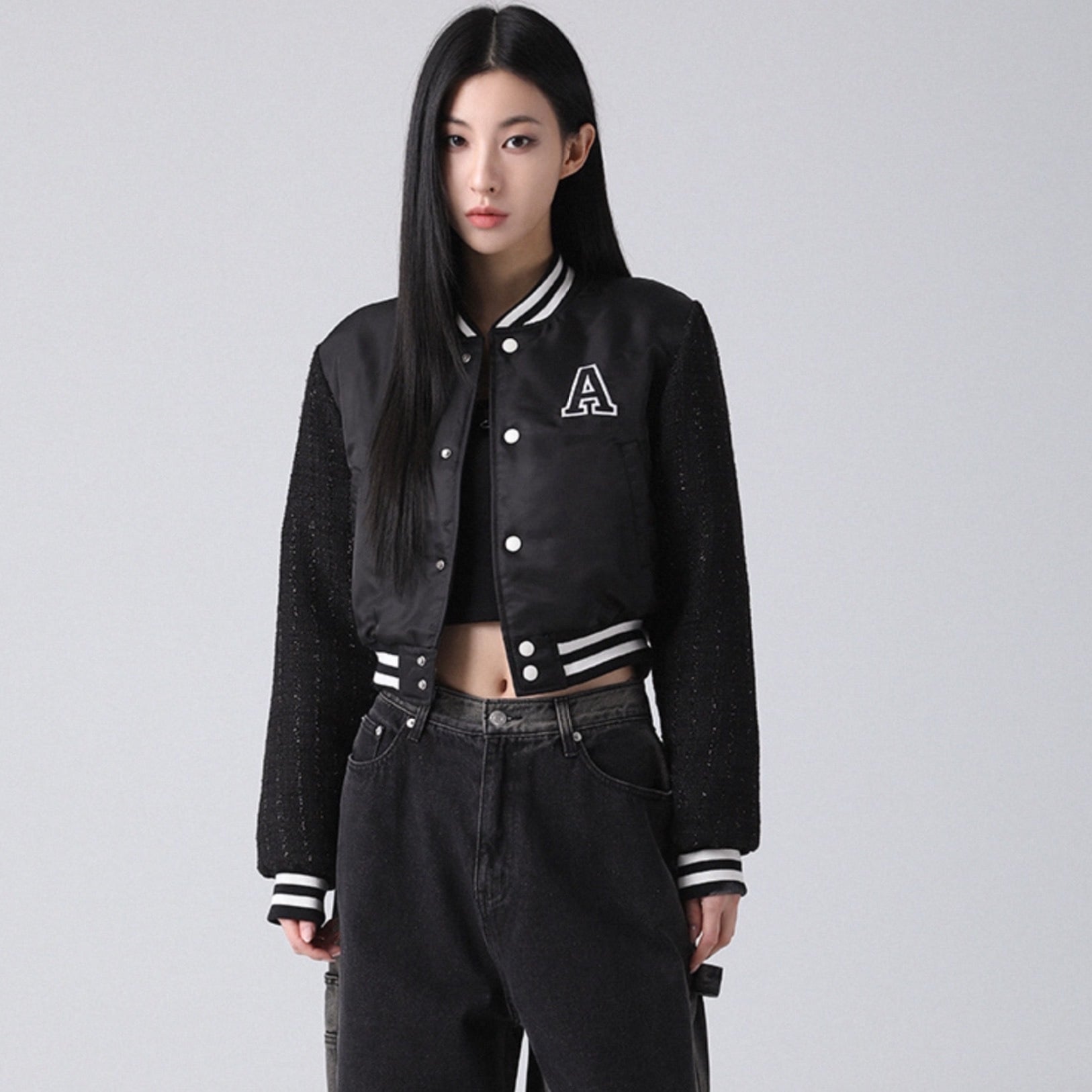 Atlantis Chic Crop Varsity Jacket BLACK