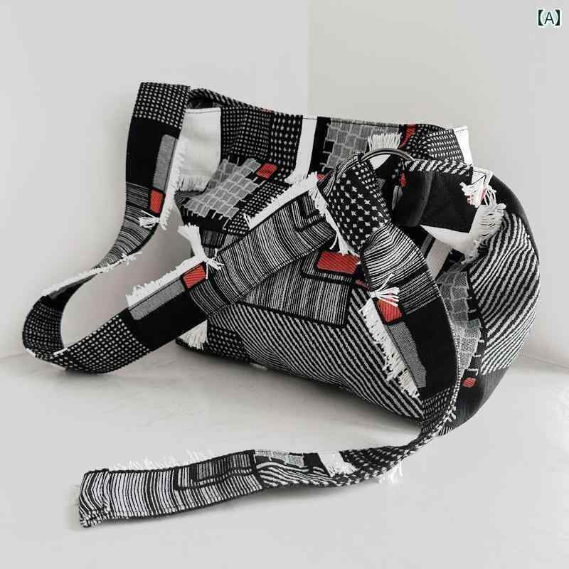 おかけ バッグ レディース メンズ 個性 ショルダー 斜め掛け トート レトロ チェック 生地 クロス カジュアル 大きめ おしゃれ ソフト 黒 グレー 青