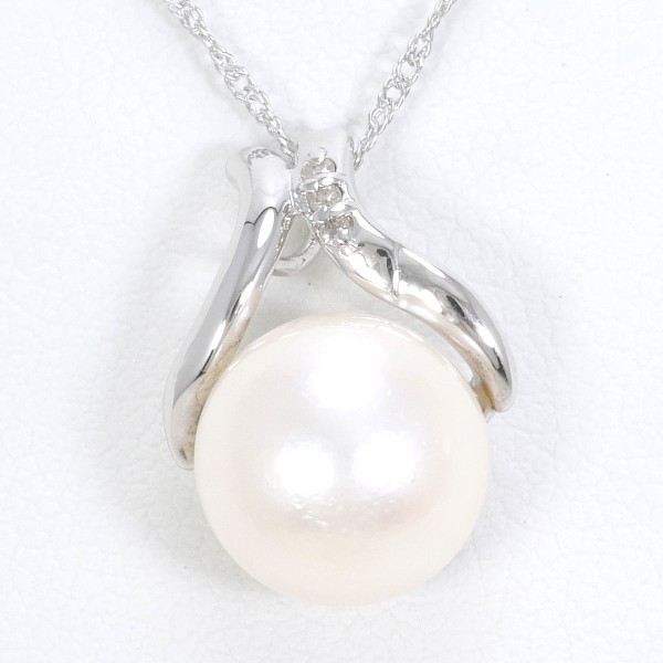K18 18金 WG ネックレス パール(真珠) ダイヤ 0.02 ジュエリー 中古
