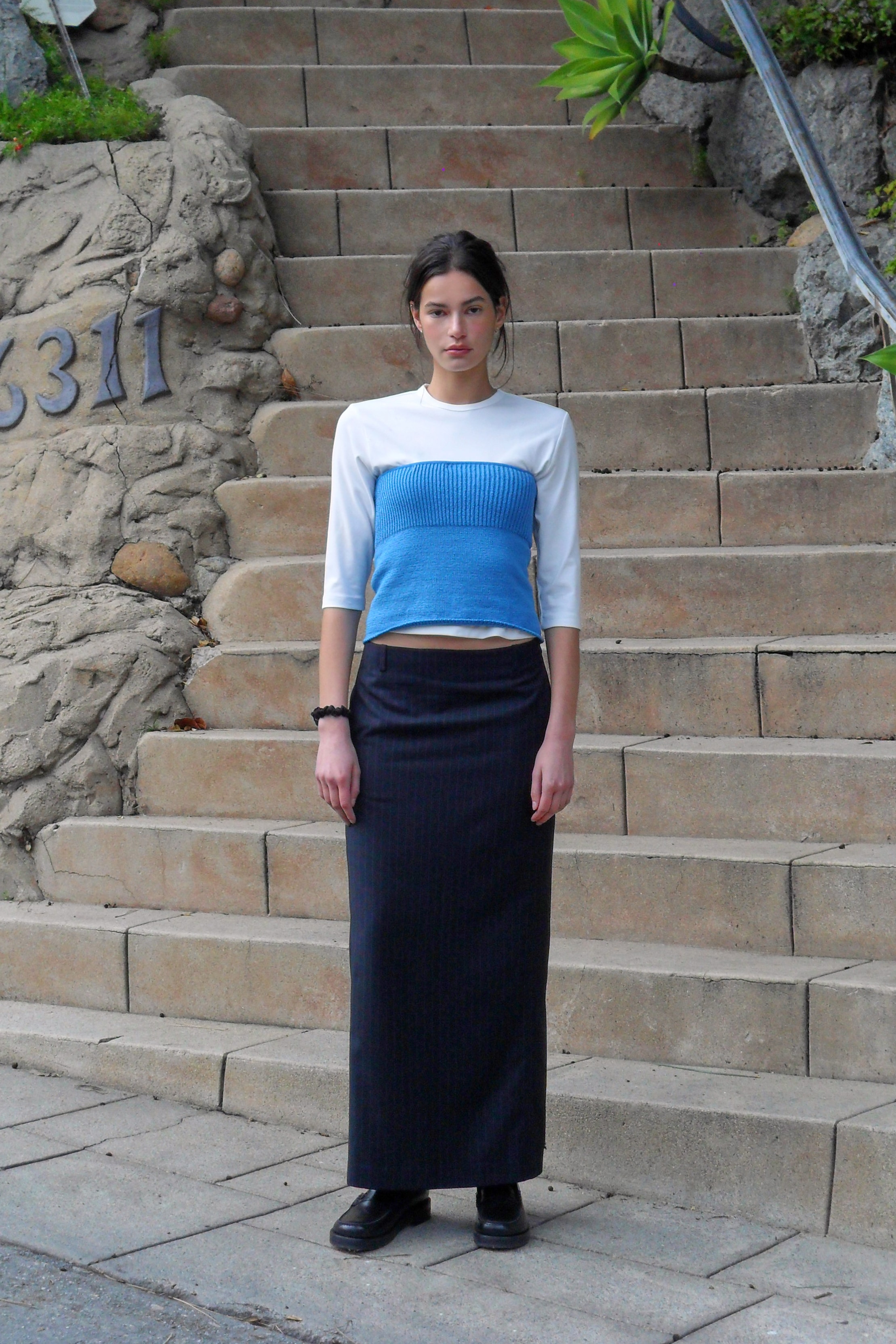 【LOW CLASSIC】 COTTON ZIP-UP MINI TOP : BLUE