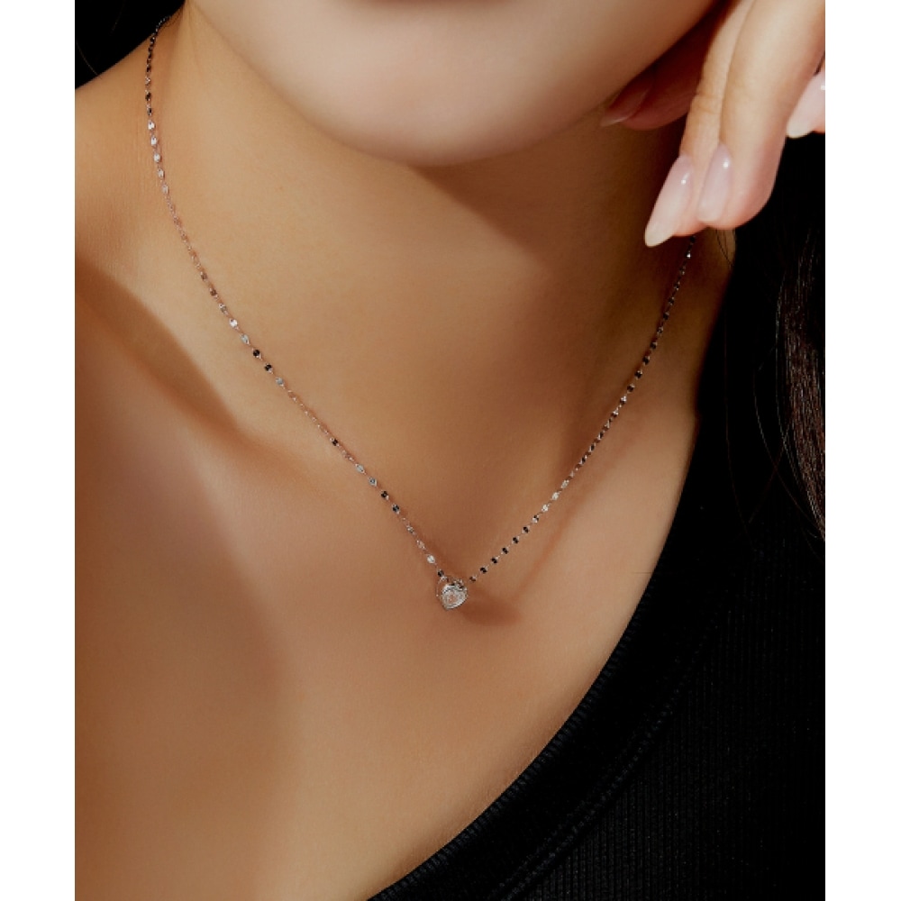ヘレンジュエリー 14K ホワイトリトルハートキュービックネックレス
