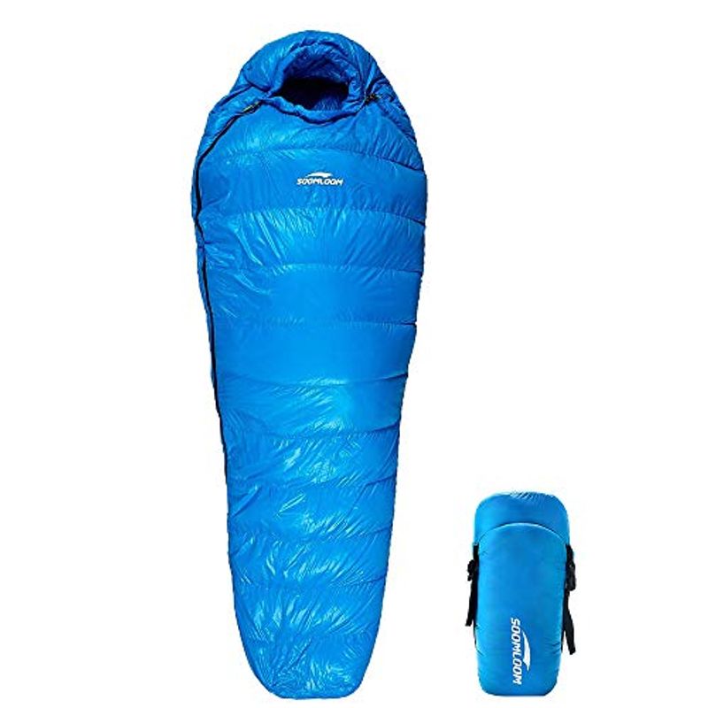 最高の品質の  登山シュラフ/キャンプ 高級ダウン650FP寝袋 マミー型 アウトドア 羽毛量1000G (ブルー, 防水 避難用 防災用 アウトドア用寝具
