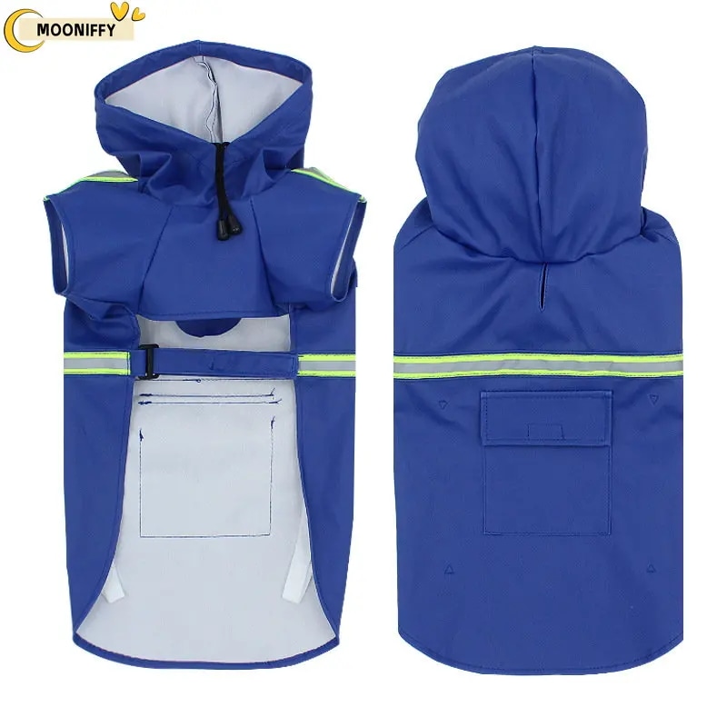 ペットの犬のレインコート,反射性の犬の服,小型,大型の屋外の犬の服,フード付きのレインコート 青い 5XL