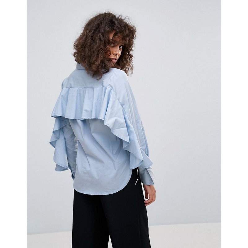 ネオンローズ レディース トップス【Neon Rose Ruffle Back Shirt】Blue ネオンローズ レディース トップス【Neon Rose Ruffle Back Shirt】Blue