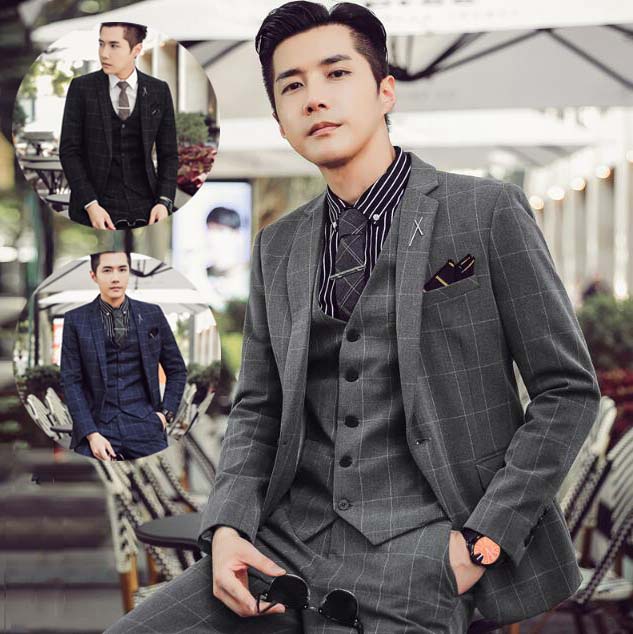 スリーピーススーツメンズビジネススーツセットアップ3ピーススーlツジャケット+ベスト+パンツ3点セットスリムスーツチェック柄結婚式スーツイギリス風紳士服メンズスーツ通勤フォーマル二次会披露宴忘会大きい