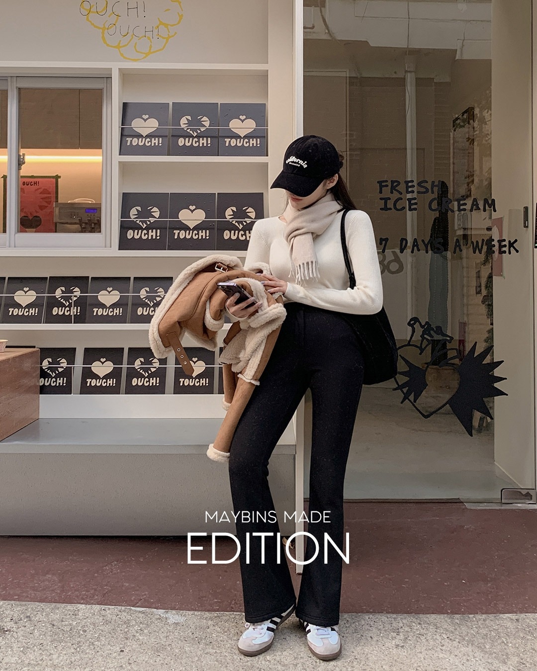 裏起毛セミブーツカットデニムパンツ韓国ファッション レディース