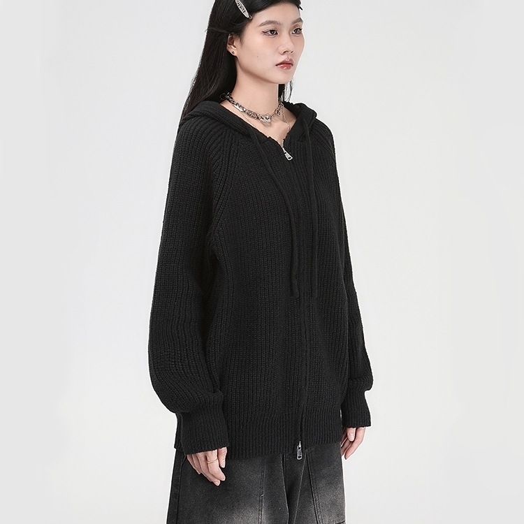 セーター ニット トップス ワイド ケーブル ビッグシルエット パーカー フーディー ドロップショルダー 長袖