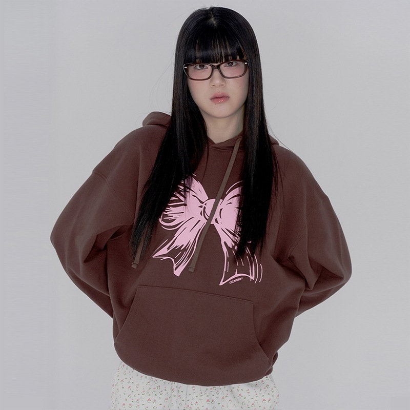 RIBBON LOGO HOODIE - BROWN