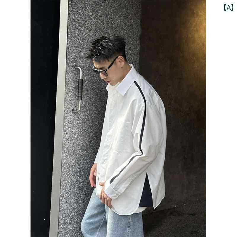 Yシャツ　無地　シンプル ホワイト シャツ メンズ 長袖 韓国 ジャケット クールカジュアル トップ