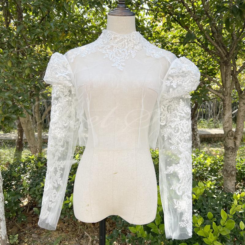 ドレスアレンジ ウェディングボレロ ウエディングボレロ 長袖 二の腕カバー レース 刺繍 花嫁 結婚式 二次会 披露宴 お色直し 前撮り オフホワイト