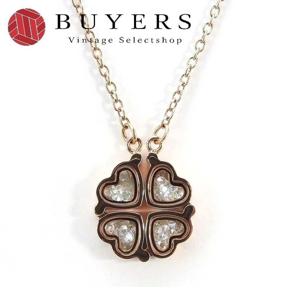 中古 フォリフォリ ネックレス ピンクゴールド メッキ クローバーモチーフ ハート アクセサリー おしゃれ レディース 女性 Folli Follie necklace accessories