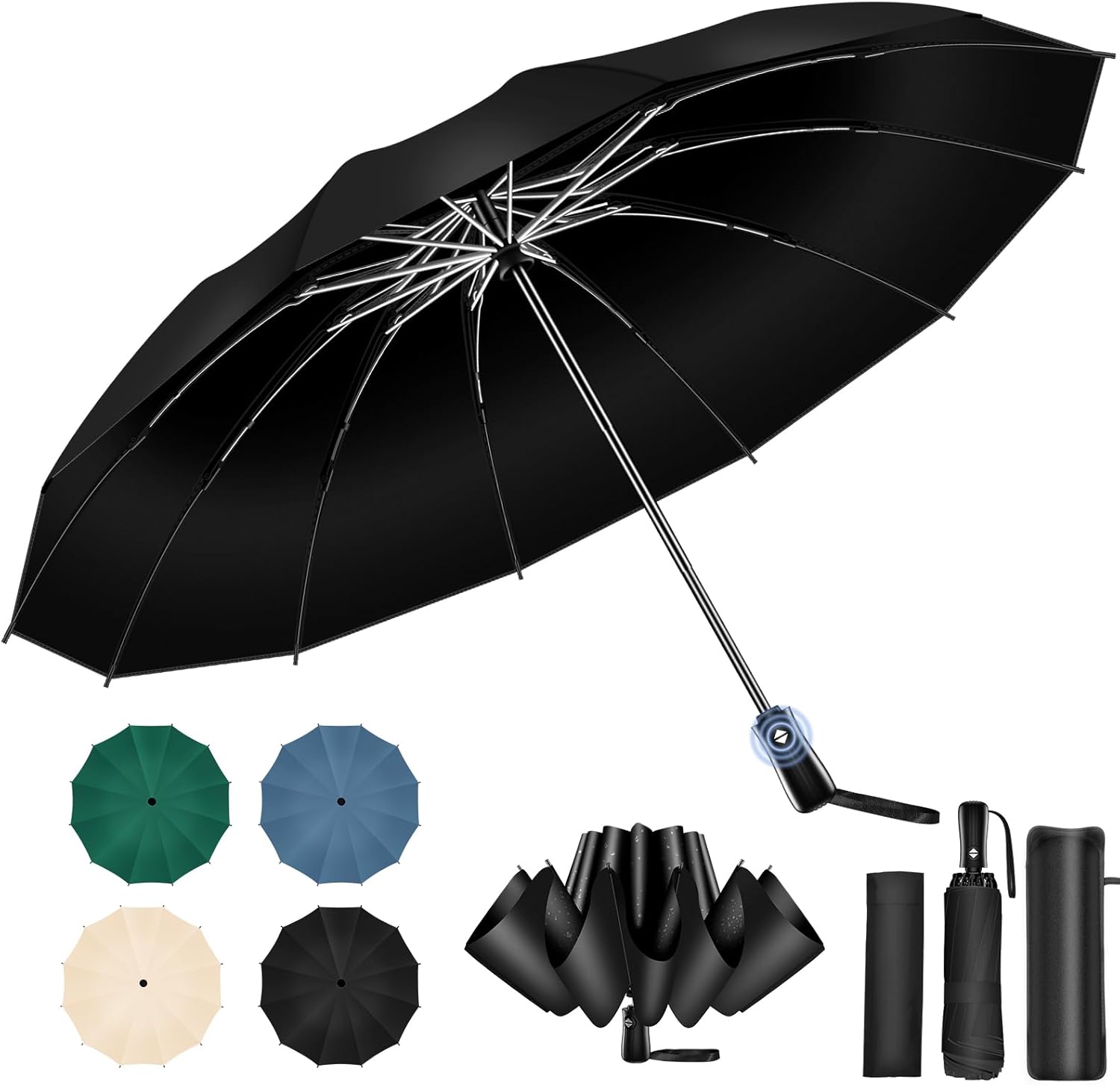 逆折り式折りたたみ傘 ワンタッチ自動開閉 超大サイズ12本骨 UPF50+ 遮光遮熱 UVカット 耐風撥水 晴雨兼用 収納ポーチ付き
