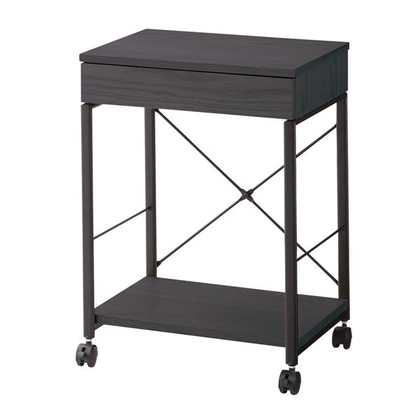 サイドチェスト/デスクワゴン ブラック 幅45奥行34高さ61.5cm スチール 木目 キャスター付き 組立品