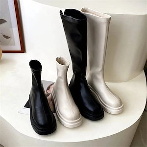 【20点セット】【急速出荷】ロングブーツトラックソールショットブーツストレッチ付きチャキーヒールチャックありレディアンクルブーツ295