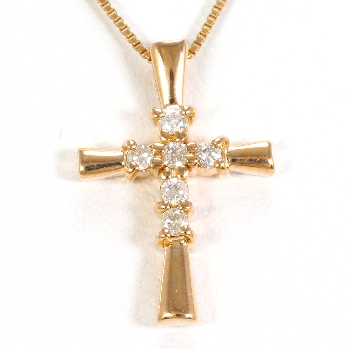 K14 14金 PG ピンクゴールド K18 18金 PG ピンクゴールド ネックレス ダイヤモンド 0.10ct 総重量約2.1g 約45cm 中古