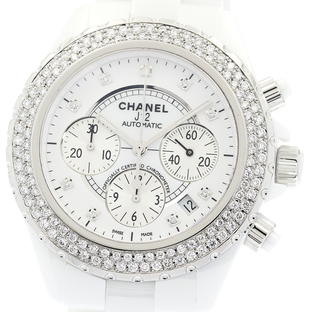 シャネル CHANEL H2009 J12 白セラミック アフターダイヤベゼル クロノグラフ 自動巻き メンズ 良品 _881937【中古】