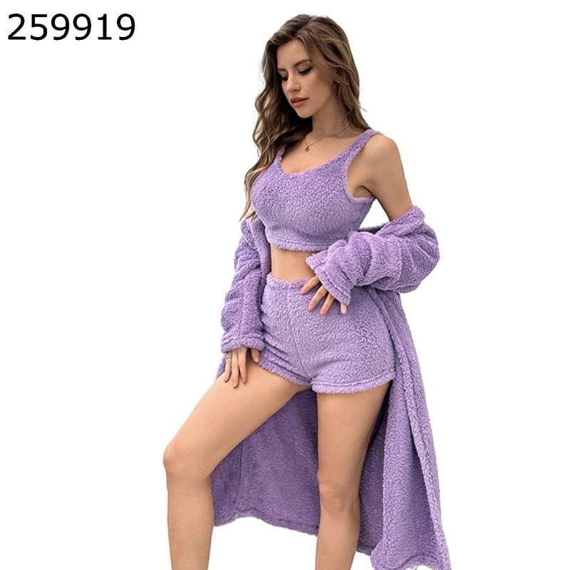 フランネルパジャマ レディース 上下3点set セクシー カーディガン ルームウェア 二重起毛 発熱 寝巻き 無地 欧米風 柔らか 秋冬着 ぱじゃま ナイトウェア 便利服 ギフト