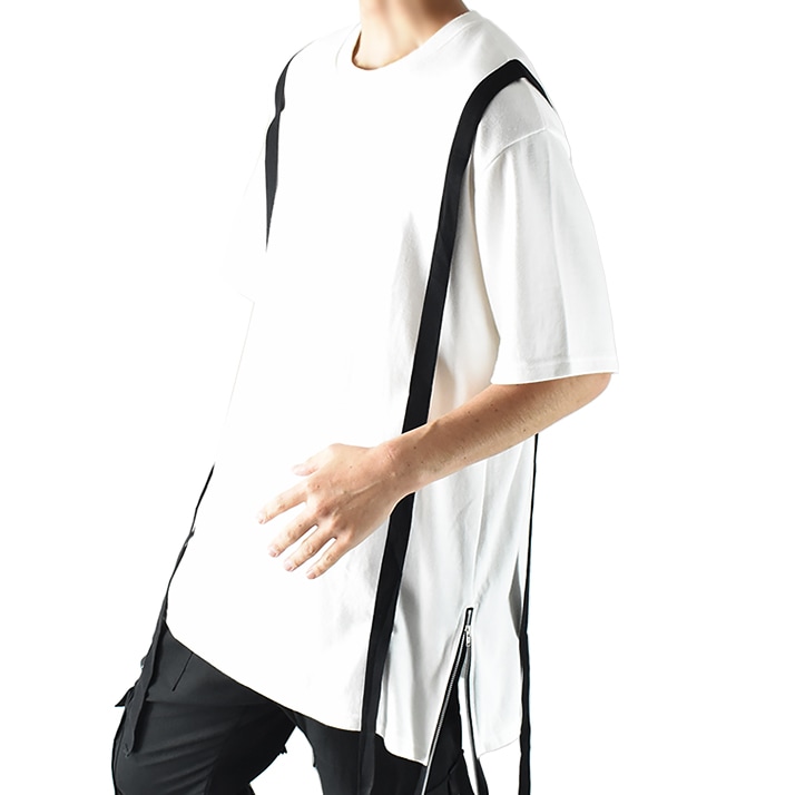 Tシャツ メンズ厚手 半袖 サイドジップ ロング丈 ビッグシルエットTシャツ オーバーサイズ 大きいサイズ 半袖カットソー カットソー プルオーバー ストリート系 モード系 サブカル系 個性派 ダンス