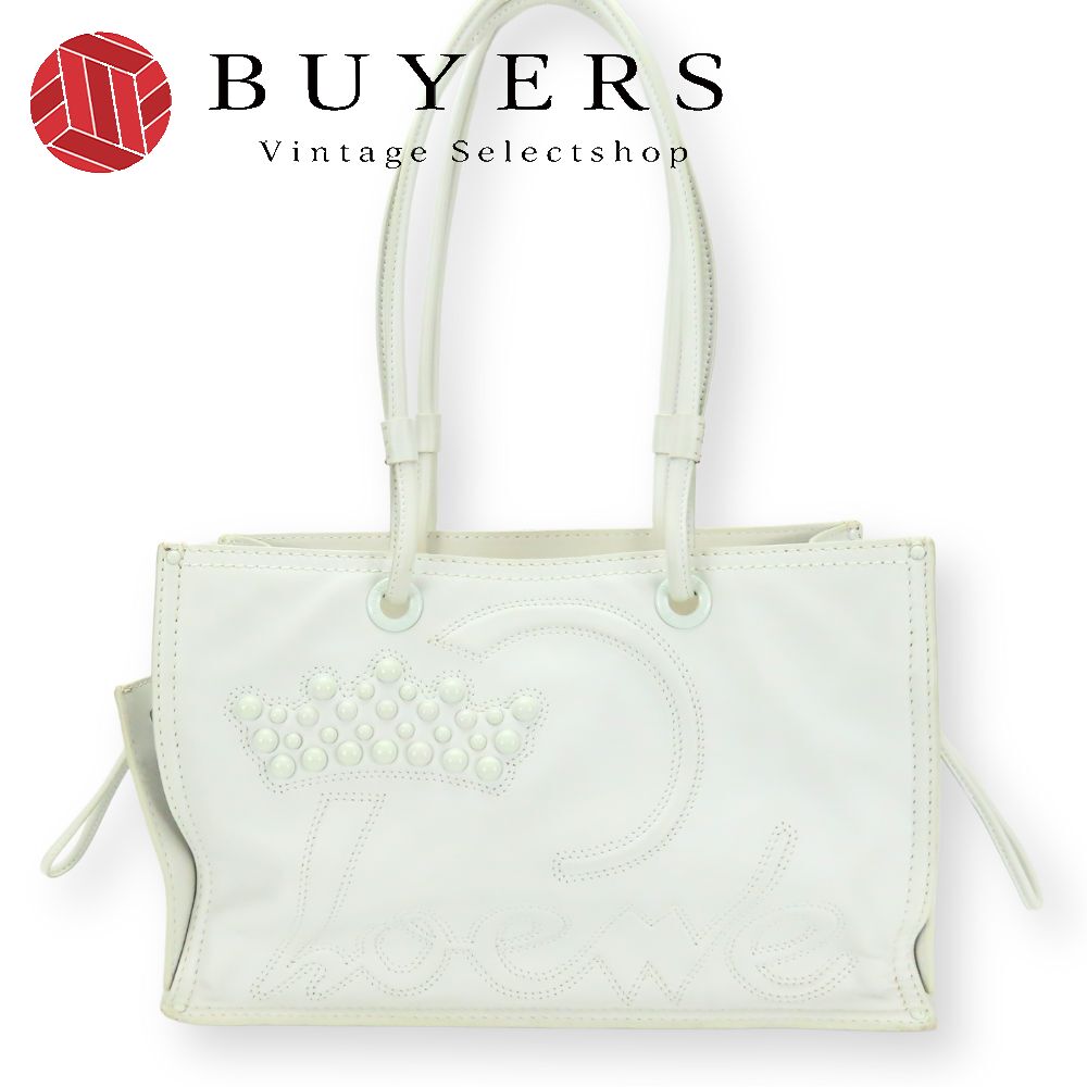 中古 トートバッグ クラウンロゴステッチ レザー プラスチック ホワイト スタッズ ショッパートート 肩掛け レディース 女性