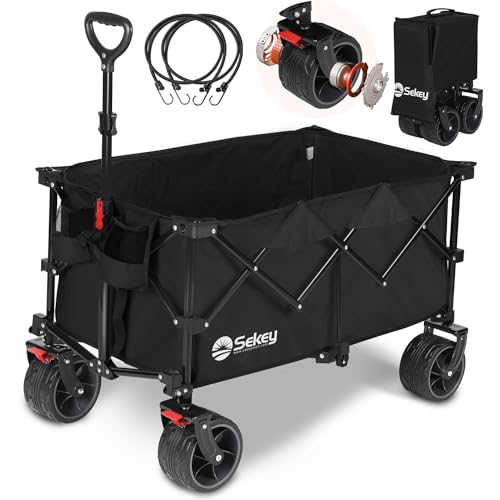 Sekey【断面幅10cmの極太ノーパンクタイヤ】【ベアリング付き】 大容量135L キャリーワゴン 高耐荷重150kg 【収納サイズが類似品で最小級】 コンパクト 折り畳み 簡単組立 ワンタッチ収束 10,706円