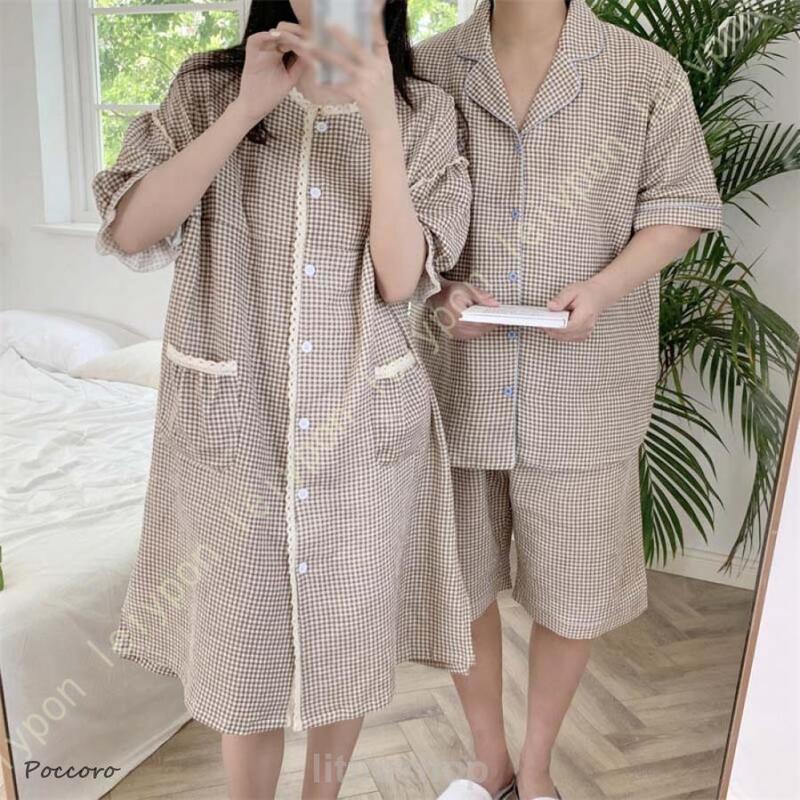 パールルックパジャマ ルームウェア カップルペア 半袖 春夏秋セット メンズ レディース キュートルーム 大人用ホームウェアドレス