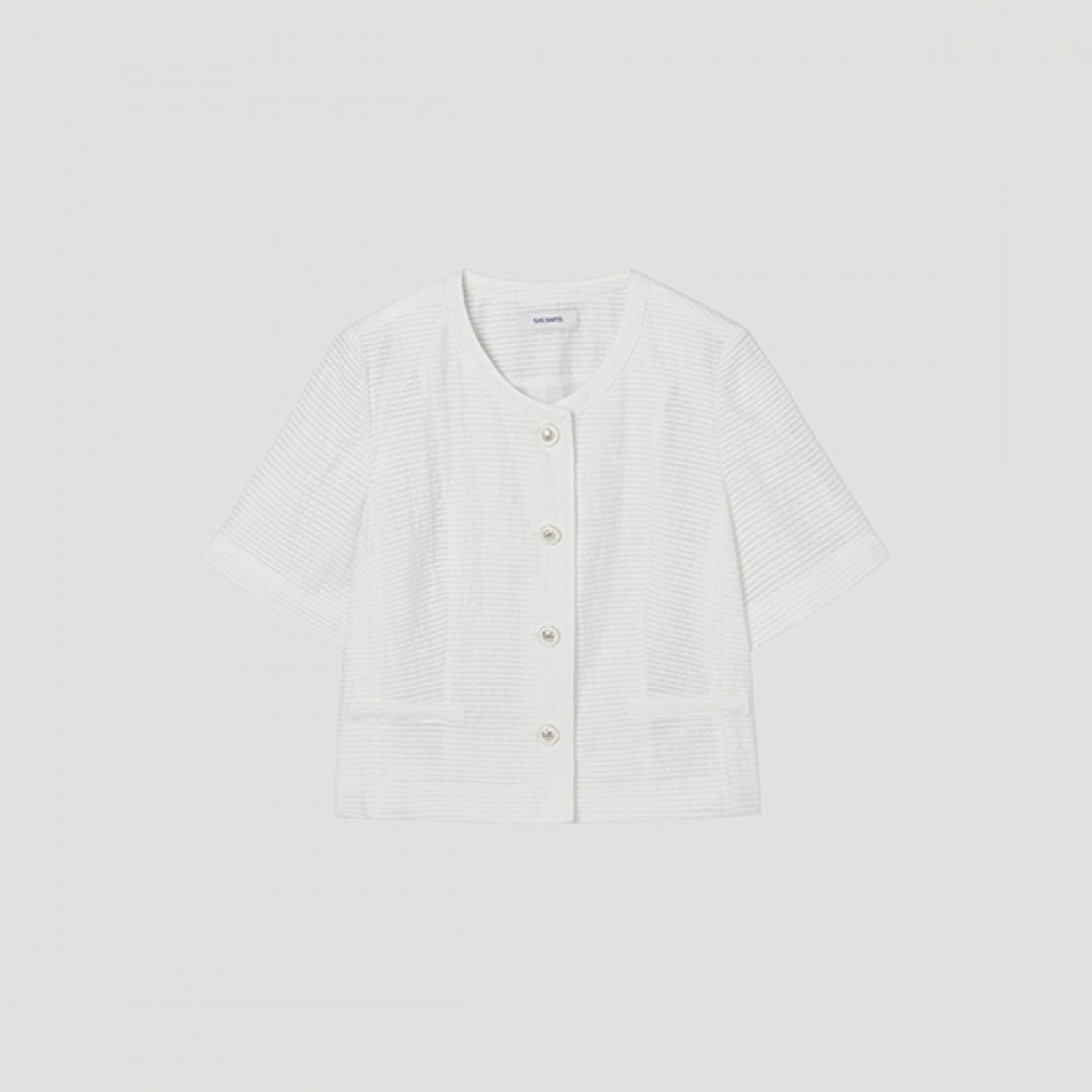 [Shes Miss] アップリケジャカードショートスリーブジャケット_SWWJKP22180_OWテーラードジャケット