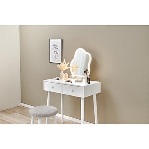 ドレッサー メイクデスク 化粧台 鏡台 かわいい 白 女優ライト ナチュラルモダン エレガント ホワイト コスメボックス led照明 スツール付き