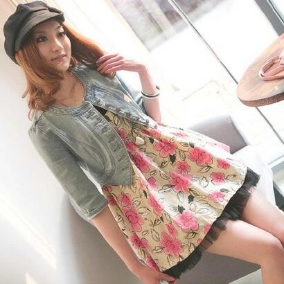 デニムジャケット ショート丈 XL(M相当)即納 Gジャン 春夏 女性服 韓国風 七分袖 スリム レジャー pl4526 ライトブルー 小さめ 低身長 肩幅35