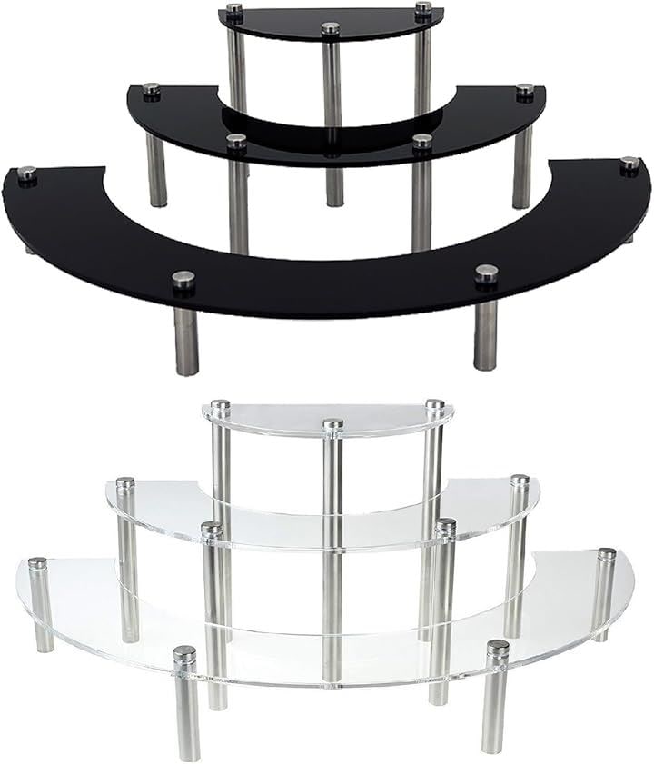 フィギュア ケース ディスプレイ ラック 透明 アクリル棚 ステージ 展示 階段 透明/黒(クリア（透明）/黒色, 3段2個セット)