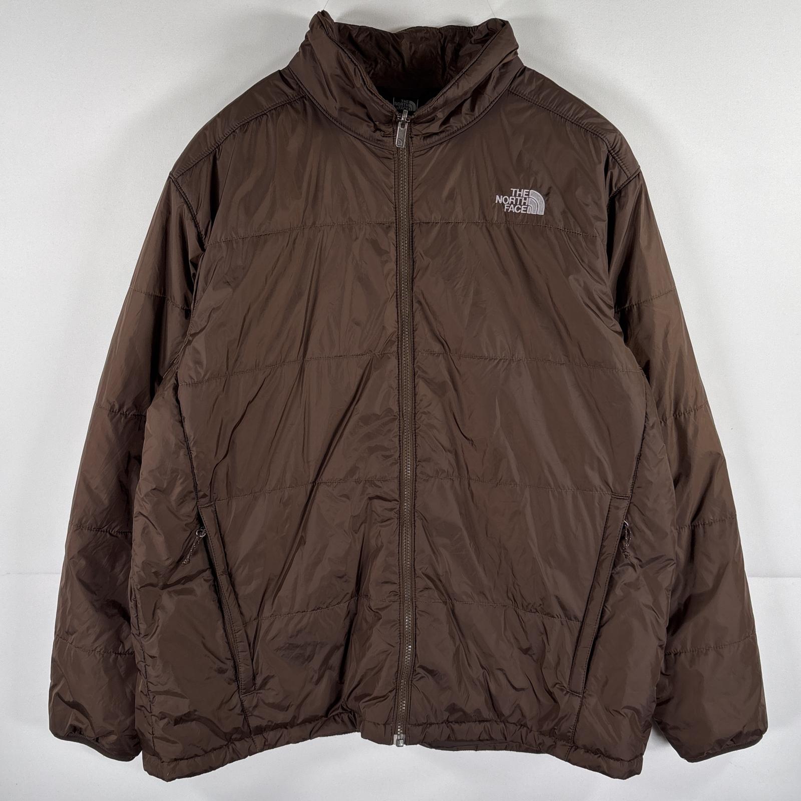 古着 ナイロンジャケット 中綿ジャンパー フルジップ ワンポイントロゴ刺繍 大きいサイズ XXL ブラウン メンズ