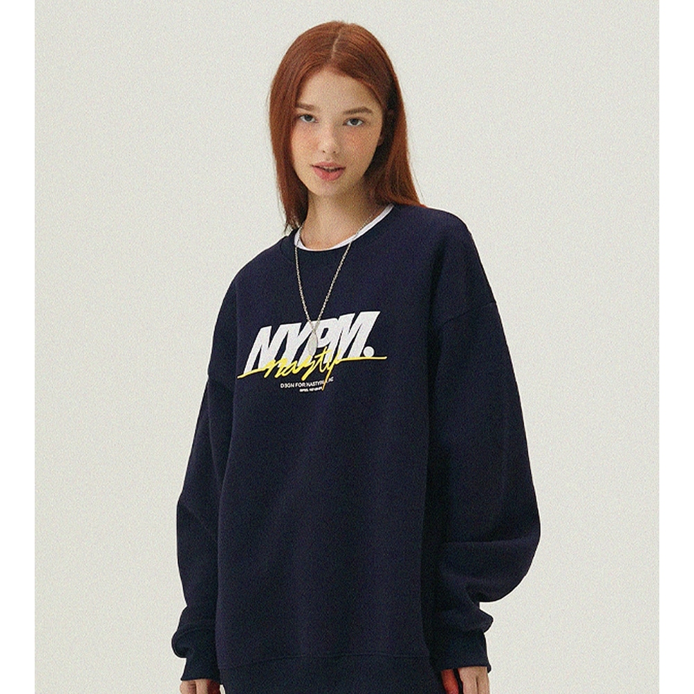 NASTY PALMレタリングロゴスウェットシャツネイビー