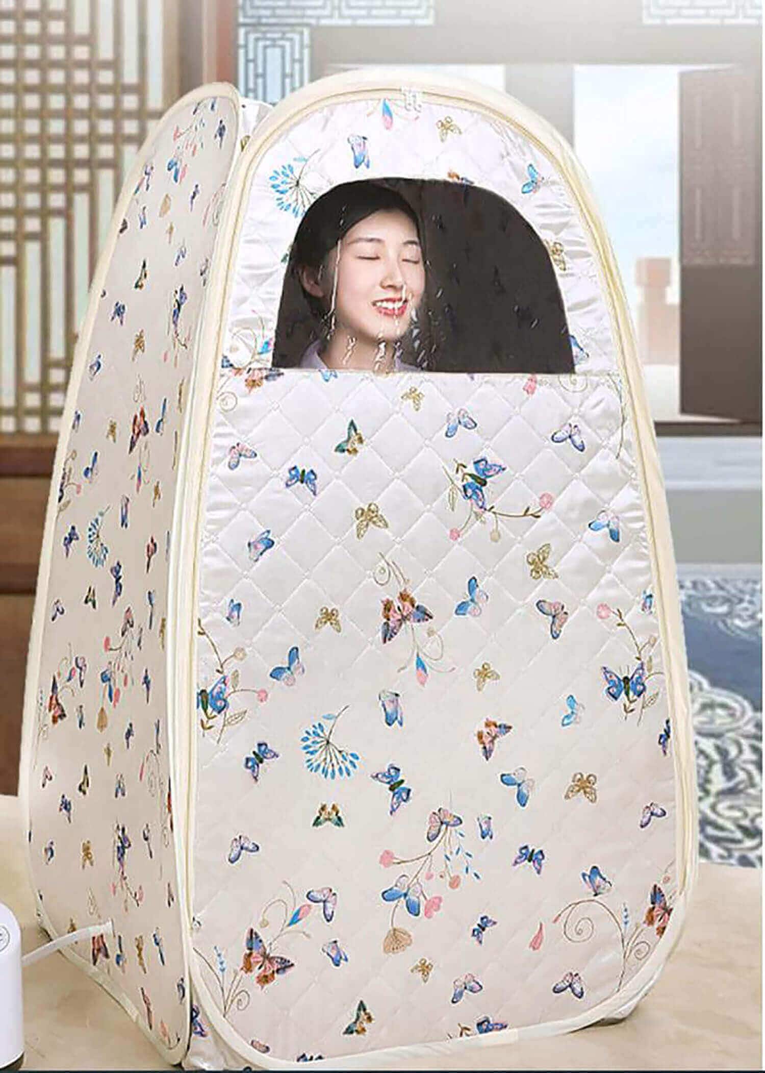 ポータブルパーソナルスチームサウナテントホーム屋内使用 自宅 お家 室内 简易 スチーム フォールド キャビン チェア付き 2L ベージュ