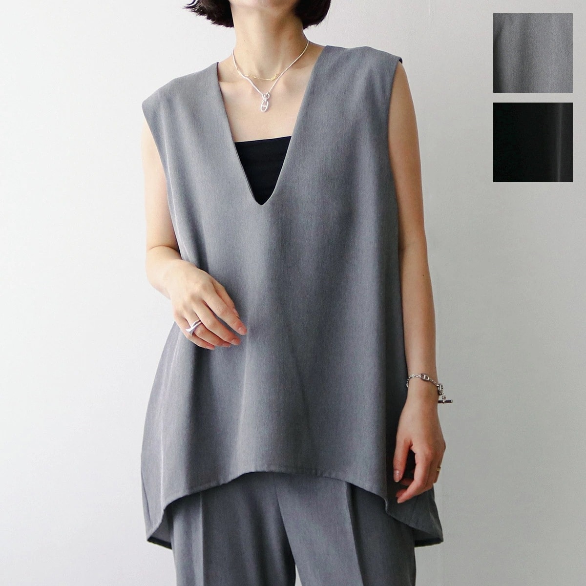 CHIGNON シニヨン ベスト 4553-468PT レディース プルオーバー ノースリーブトップス Vネック セットアップ可能 カラー2色