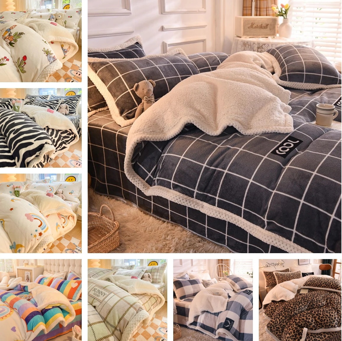 布団カバー セット ベッド用品4点セット コーラルダウン 冬 毛布 暖かい 厚手 ベッドカバー ダブルサイズ 掛け布団カバーボ 抗菌防臭 洗える 寝具