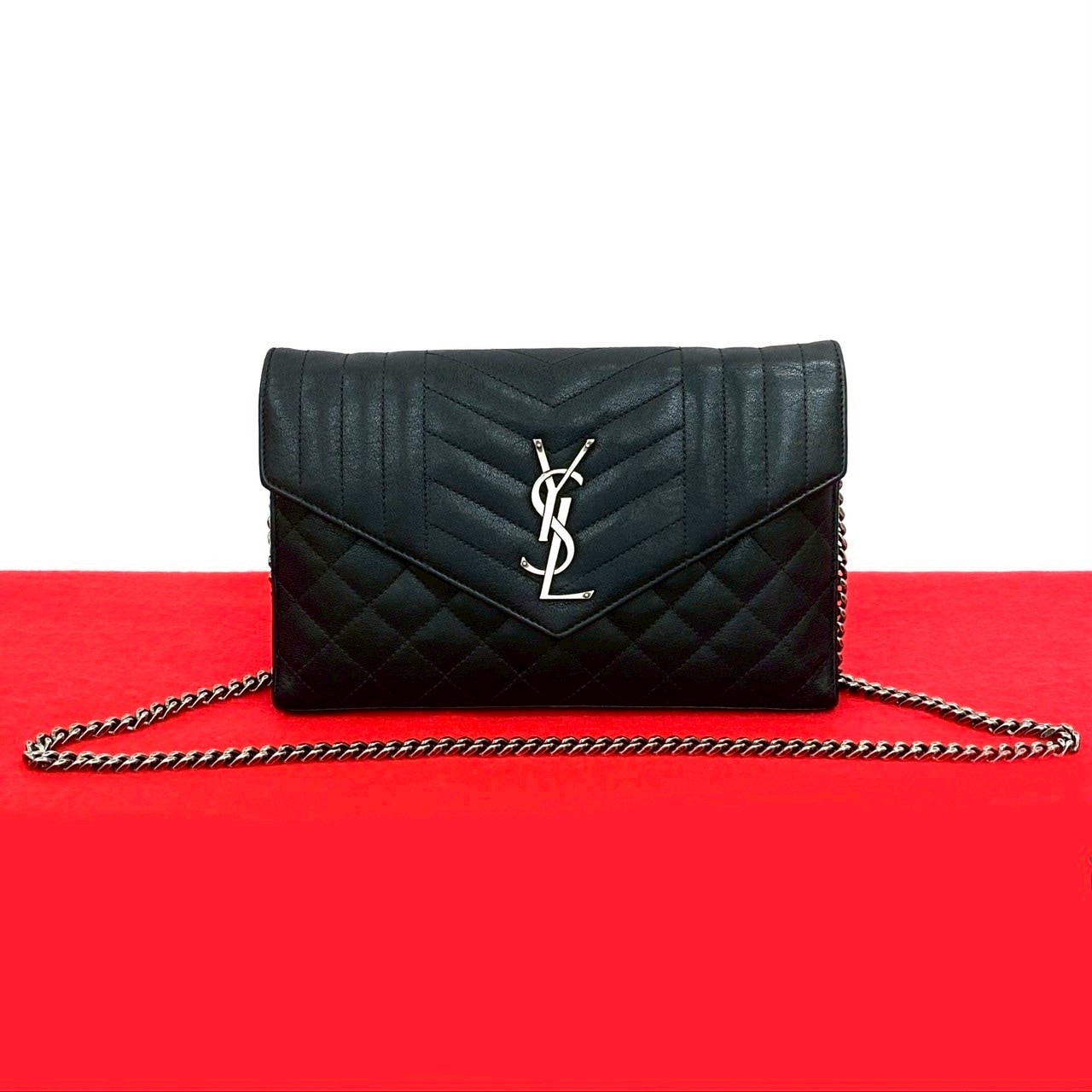 YSL ロゴ 金具ショルダーバッグ レザー ブラック 43502