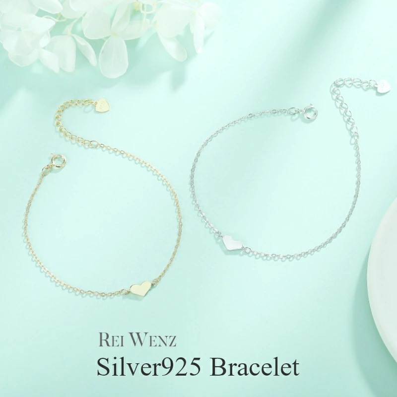 【高品質Silver925】ブレスレット シルバー ゴールド Silver925 プラチナ シンプル ハート おしゃれ 華奢 プレゼント 重ね