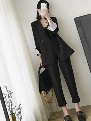 無地ジャケット＆パンツセットアップ スーツ ジャケット パンツ クール 長袖 かっこいい かわいい 可愛い きれいめ シンプル カジュアル 上品 おしゃれ かっこいい レトロ アジアン 可愛い