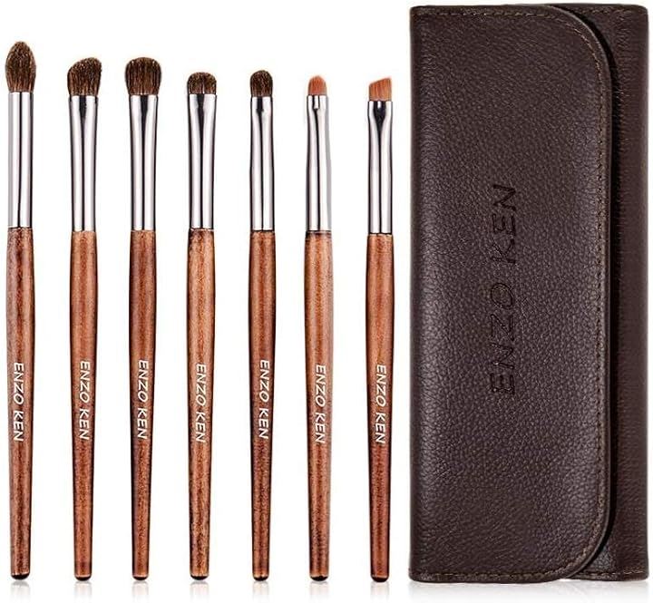 ポニーヘアアイシャドウブラシセット トラベルケース付き リアルヘア アイメイクアップブラシ(E100, 7.48in.L)