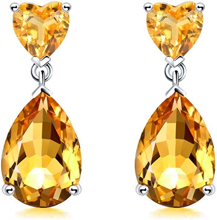ハートティアドロップ型ピアス 925シルバー 誕生石 レディース 上品 ゆれる オフィス 女性( 11月 誕生石 合成シトリン(黄水晶))