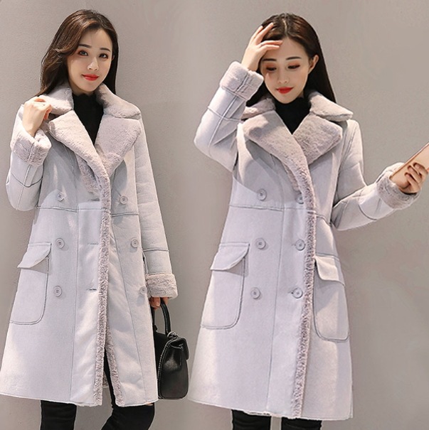 アウター ミディアム丈 ムートン 襟付き デザイン ボタン ダブルブレスト 美ライン ニュアンス ボア ファー カラバリ ロマンチック 暖かい かわいい 大人可愛い きれいめ シンプル カジュアル