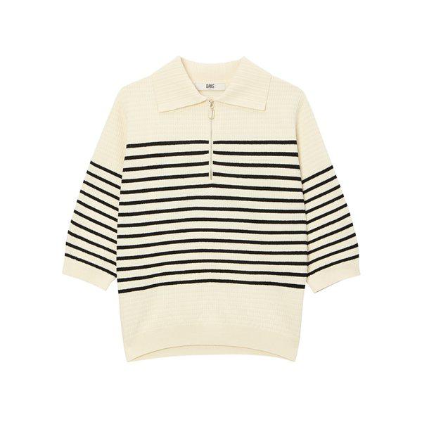 [24FW] [値下げ] アイボリーストライプ コットン混紡カラー型ハーフジップニット DLSW4C703IV