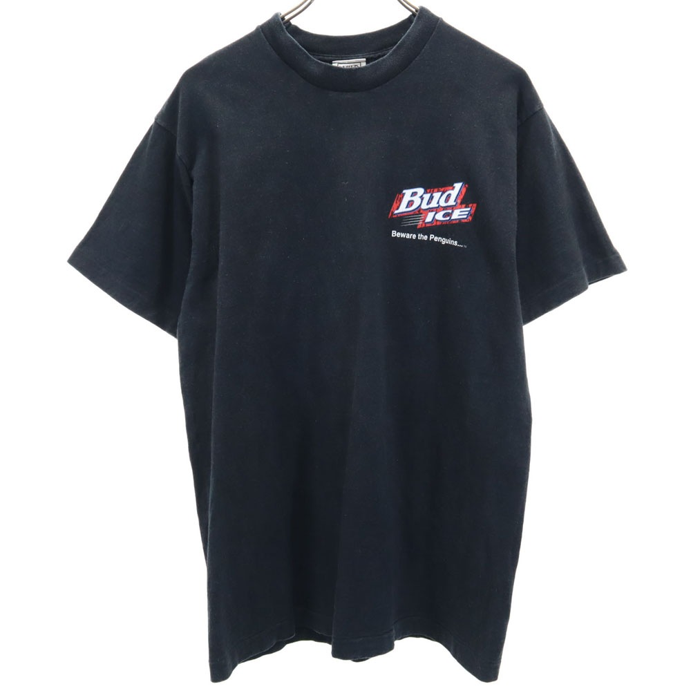 ワイルドオーツ 90s USA製 バックプリント 半袖 BUD ICE Tシャツ L ブラック系 WILD OATS シングルステッチ オールド ヴィンテージ 企業系 メンズ
