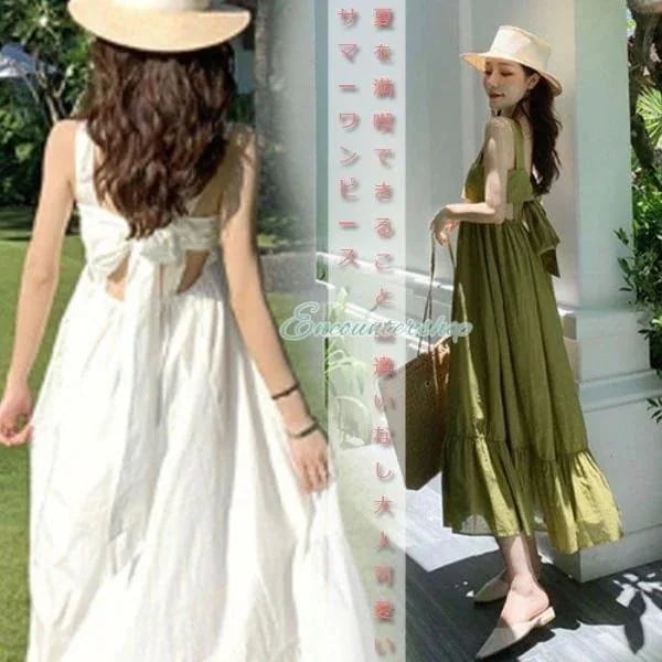 【急速出荷!】リゾートワンピース サマードレス マキシワンピース ロング丈 バックシャン Aライン 水着の上に着る服 20代 30代 40代30%までに制限