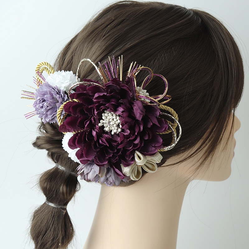 【1点ご購入 で10点プレゼントいたします】和風仕立て髪飾り鉢巻き着物浴衣仕立て水引ダリア髪櫛後頭部レトロ髪飾り